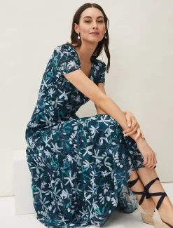 Lola Floral Short Sleeved V-Neck Midi Dress