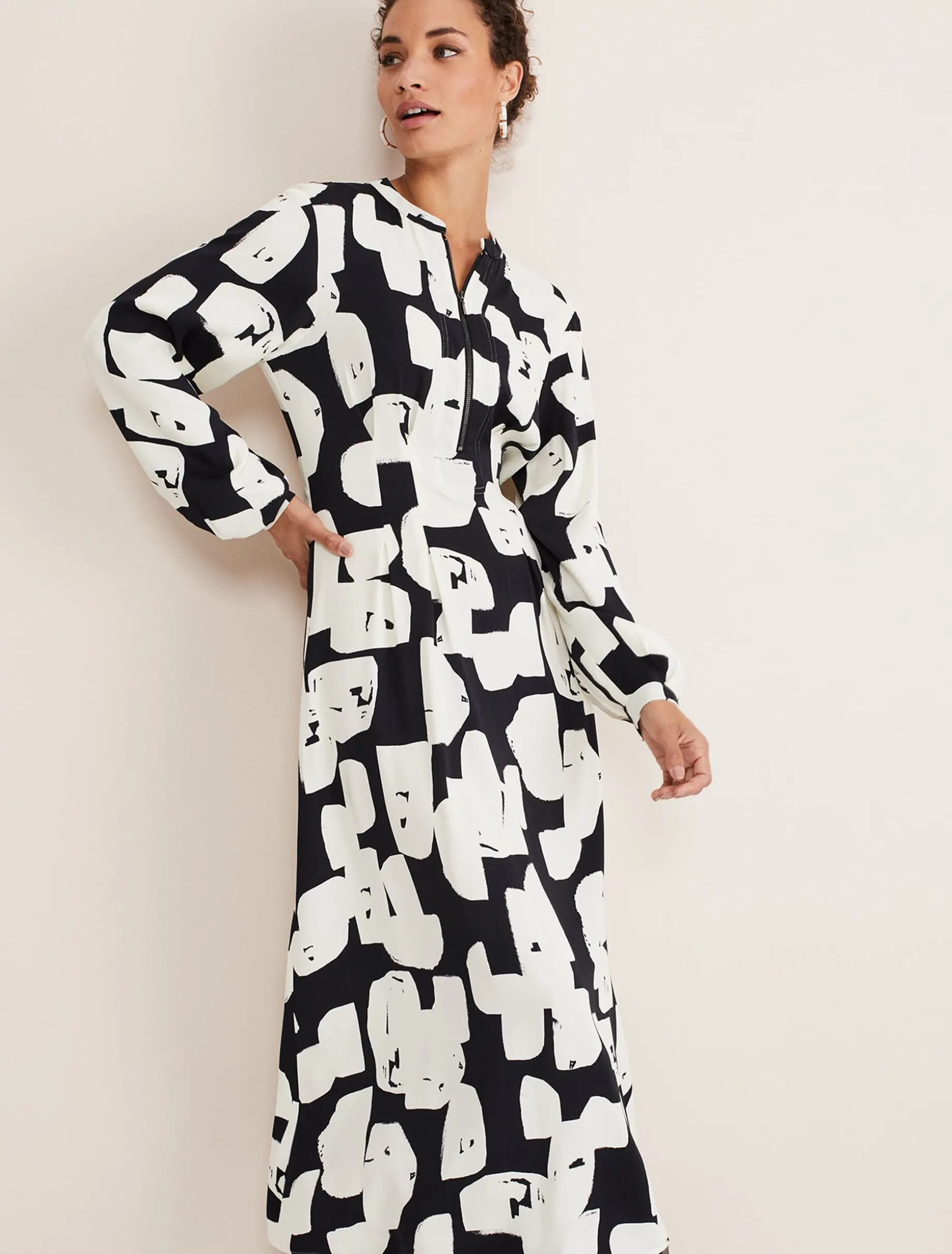 Luana Geo Zip Front Midi Dress