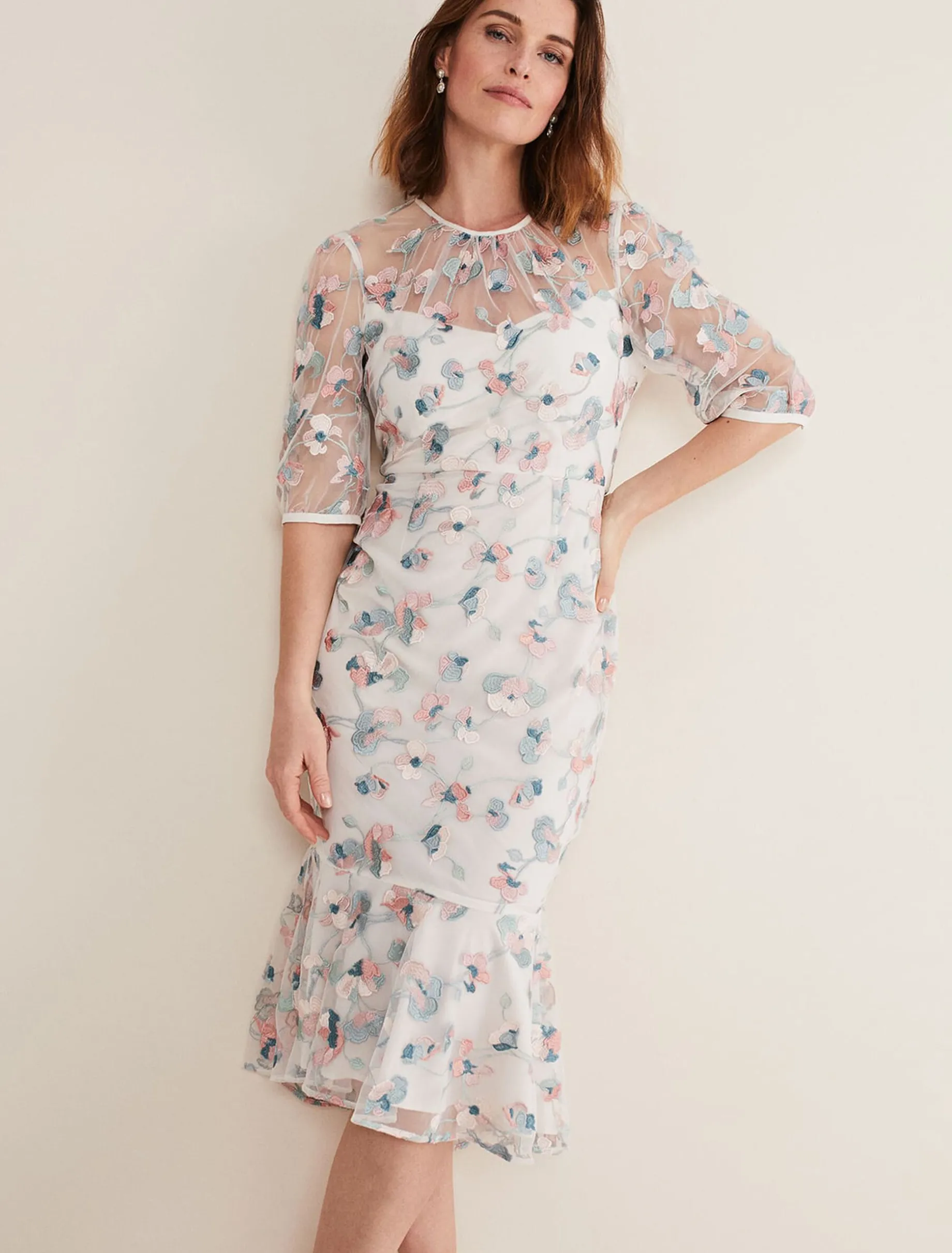 Maia Floral Embroidered Midi Dress