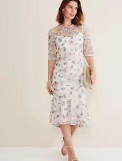 Maia Floral Embroidered Midi Dress