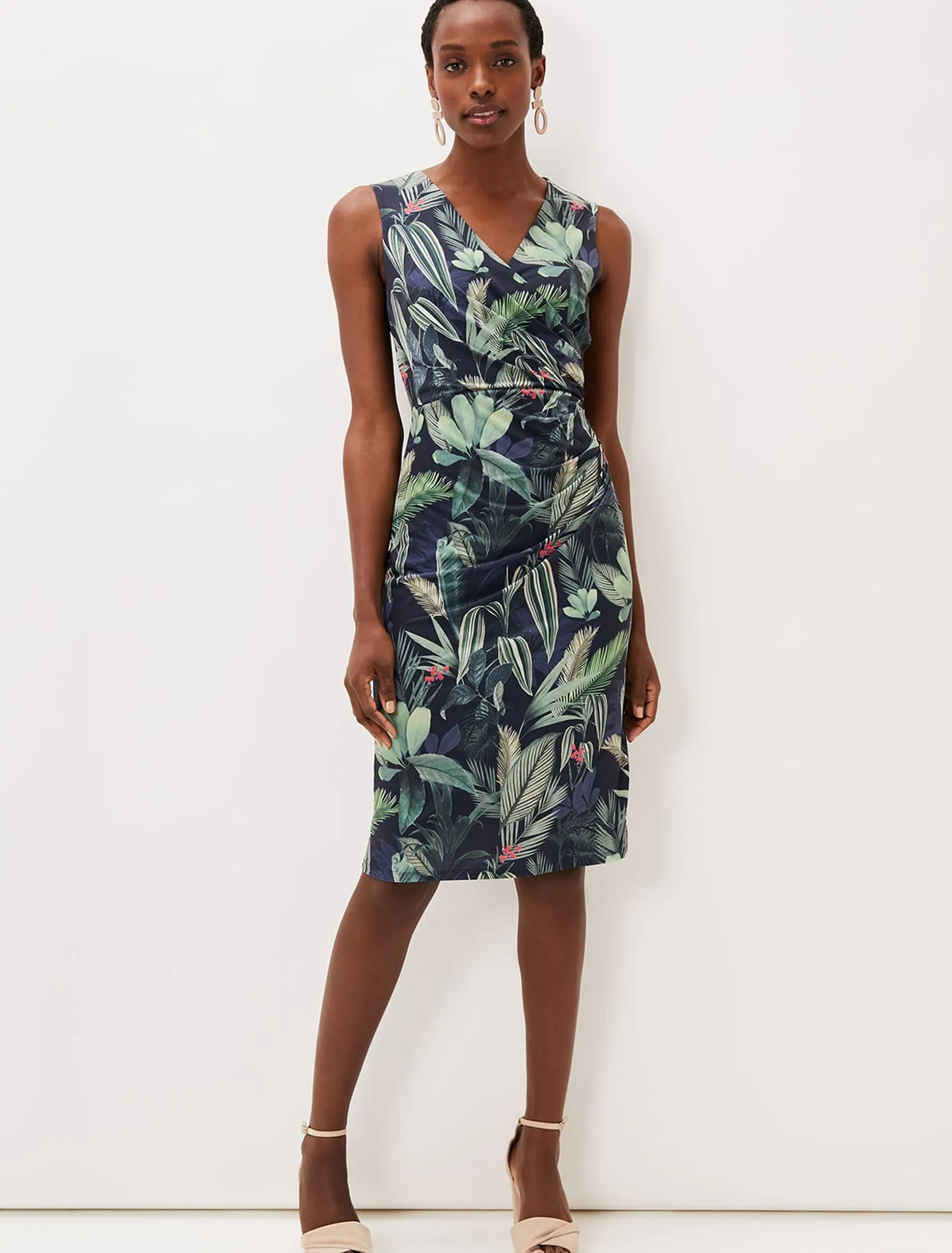 Maya Jersey Palm Print Midi Dress