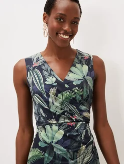 Maya Jersey Palm Print Midi Dress