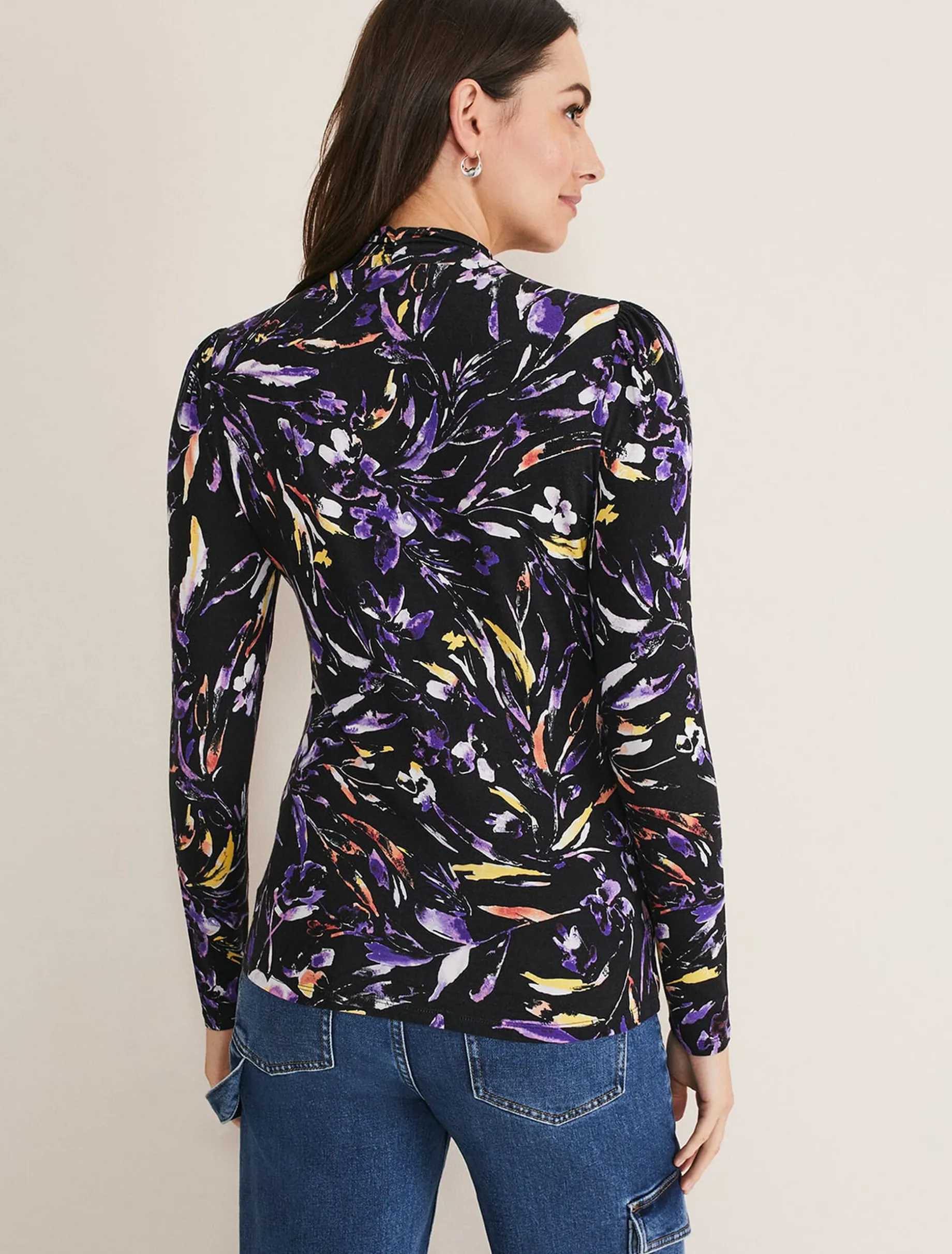 Mellanie Jersey Floral High Neck Top