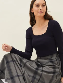 Molla Square Neck Fine Knit Jumper