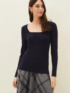 Molla Square Neck Fine Knit Jumper