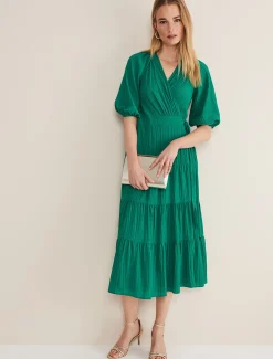 Morven Green Wrap Midi Dress