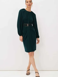 Mya Ruched Belted Jersey Dress