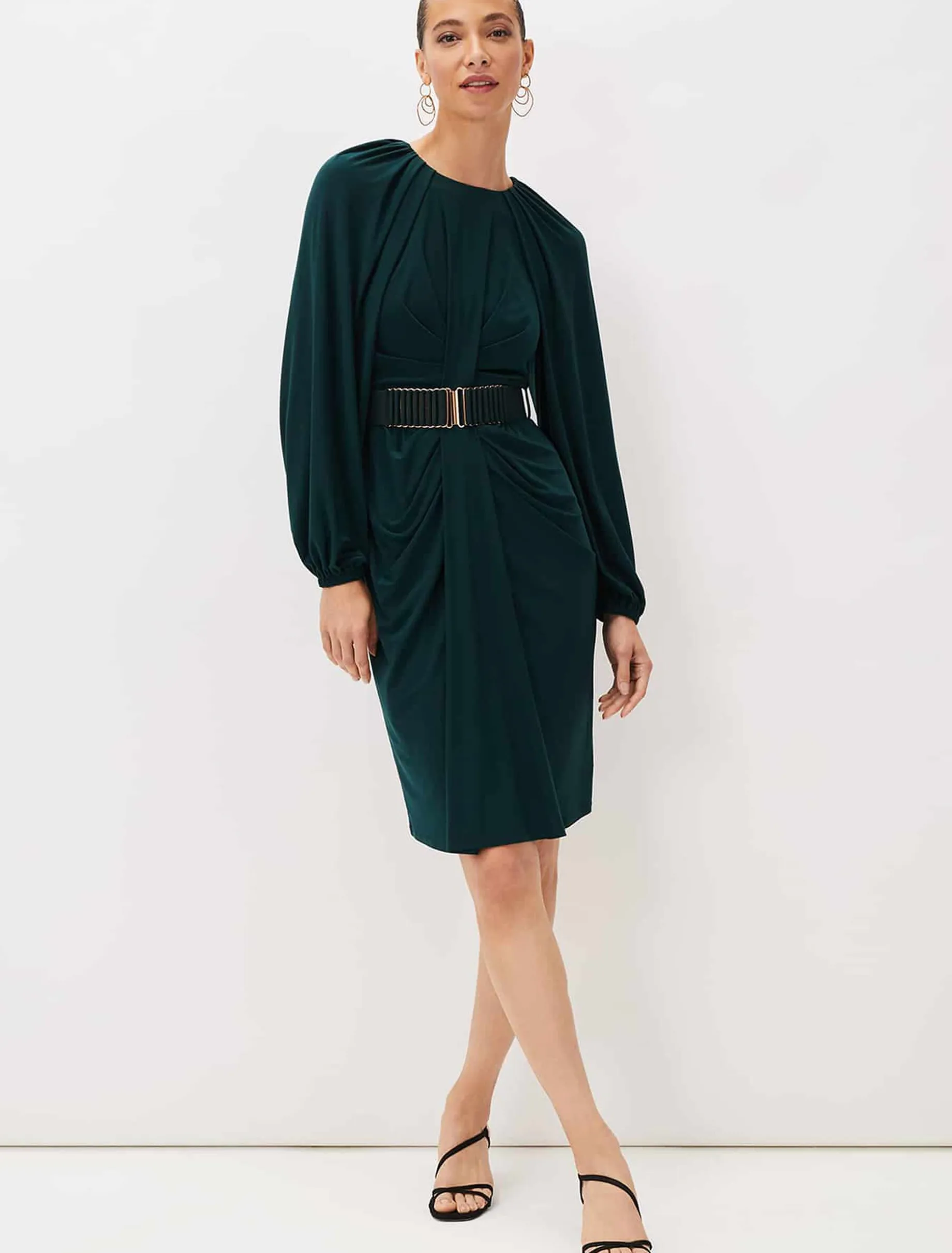 Mya Ruched Belted Jersey Dress
