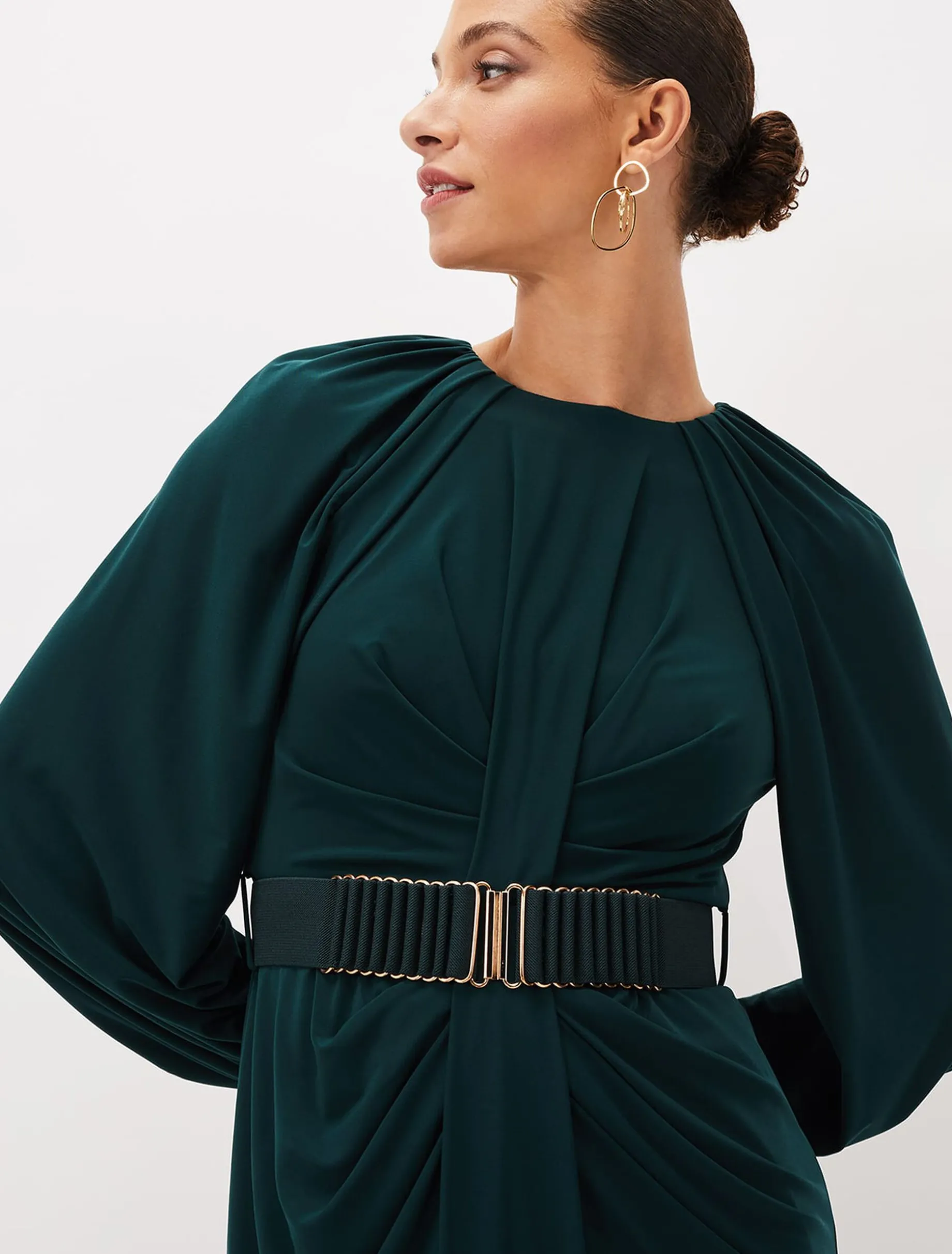 Mya Ruched Belted Jersey Dress