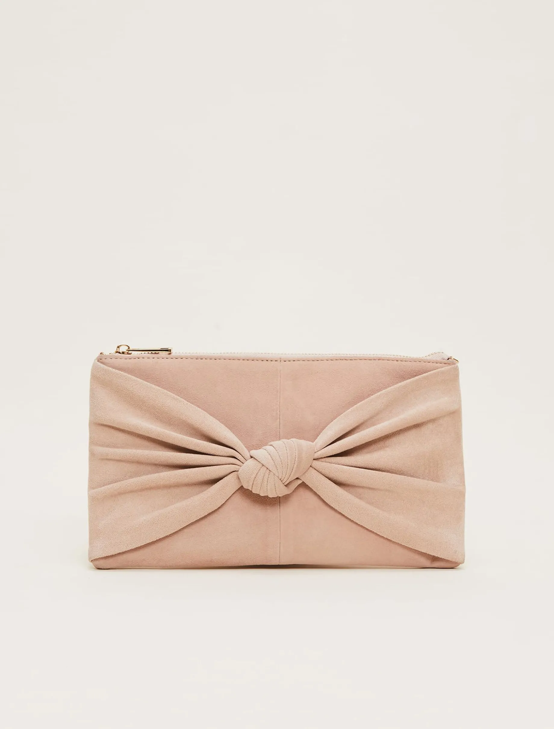 Nude Suede Clutch Bag
