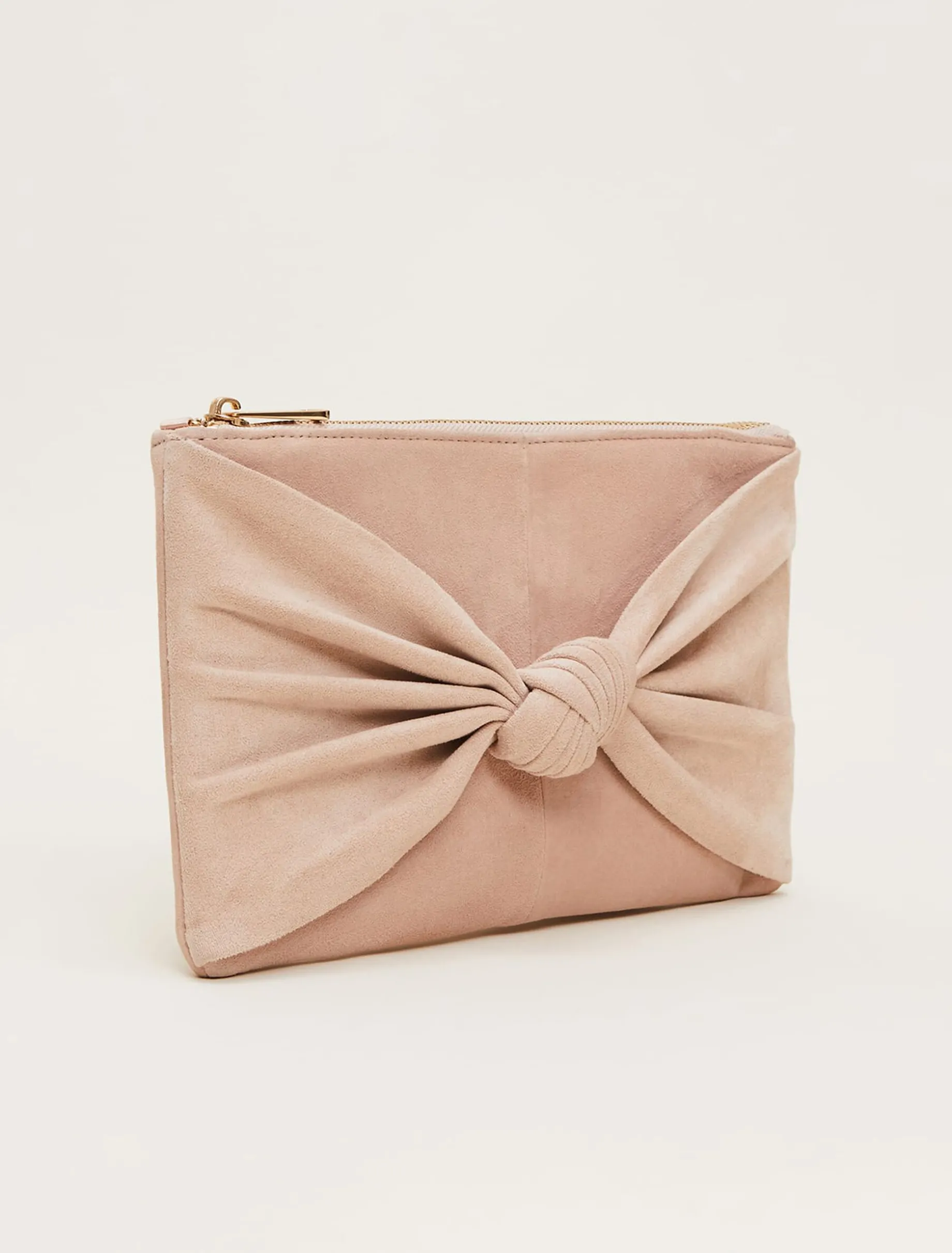 Nude Suede Clutch Bag