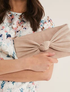 Nude Suede Clutch Bag