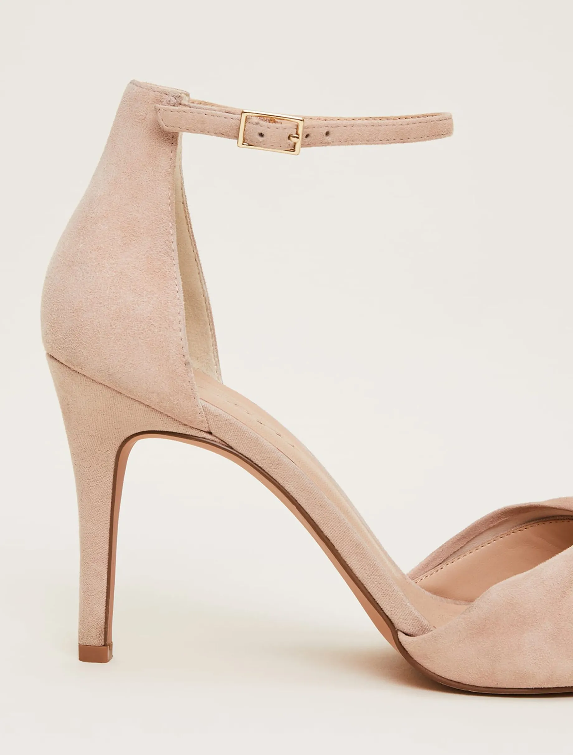 Nude Suede Open Toe Heels
