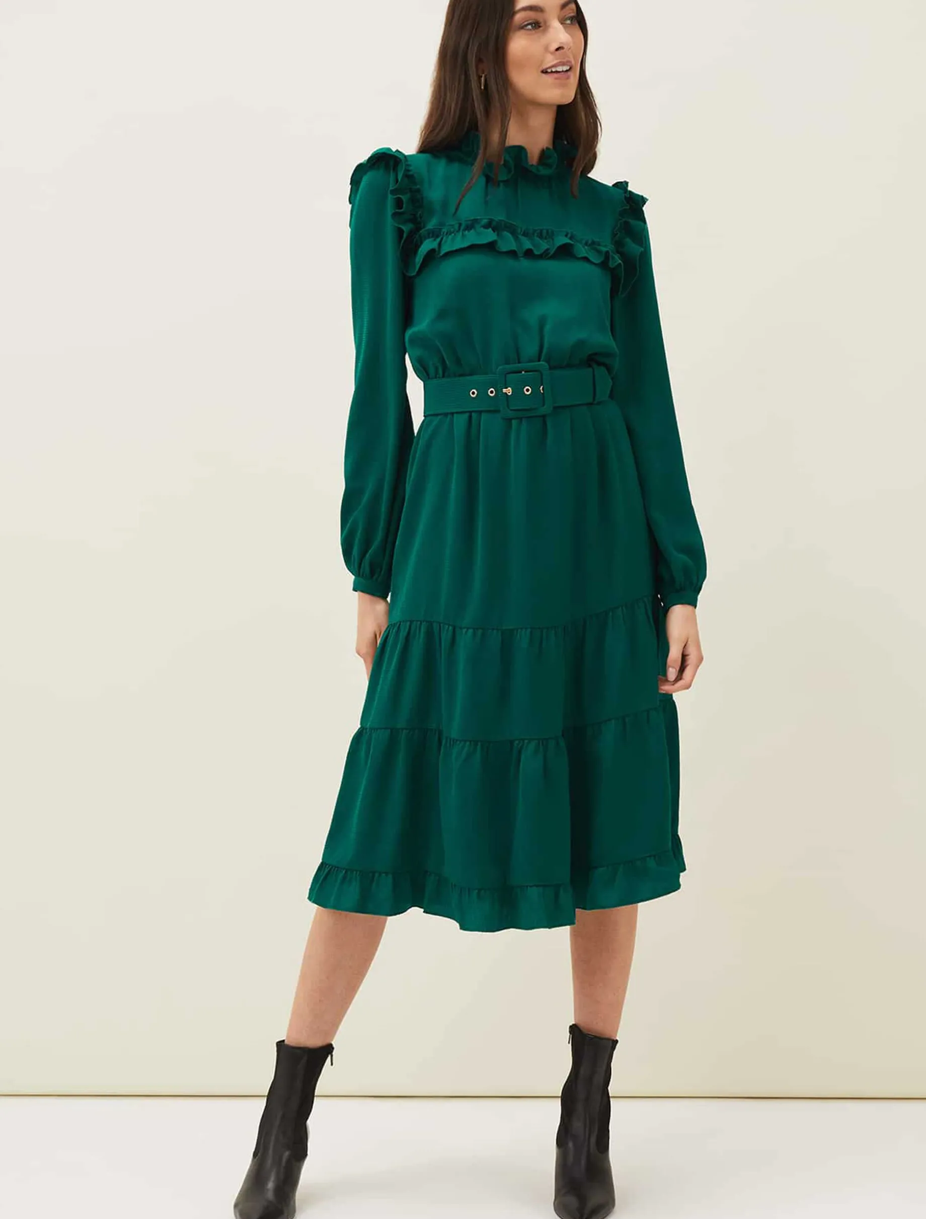 Olive Frill Tiered Dress