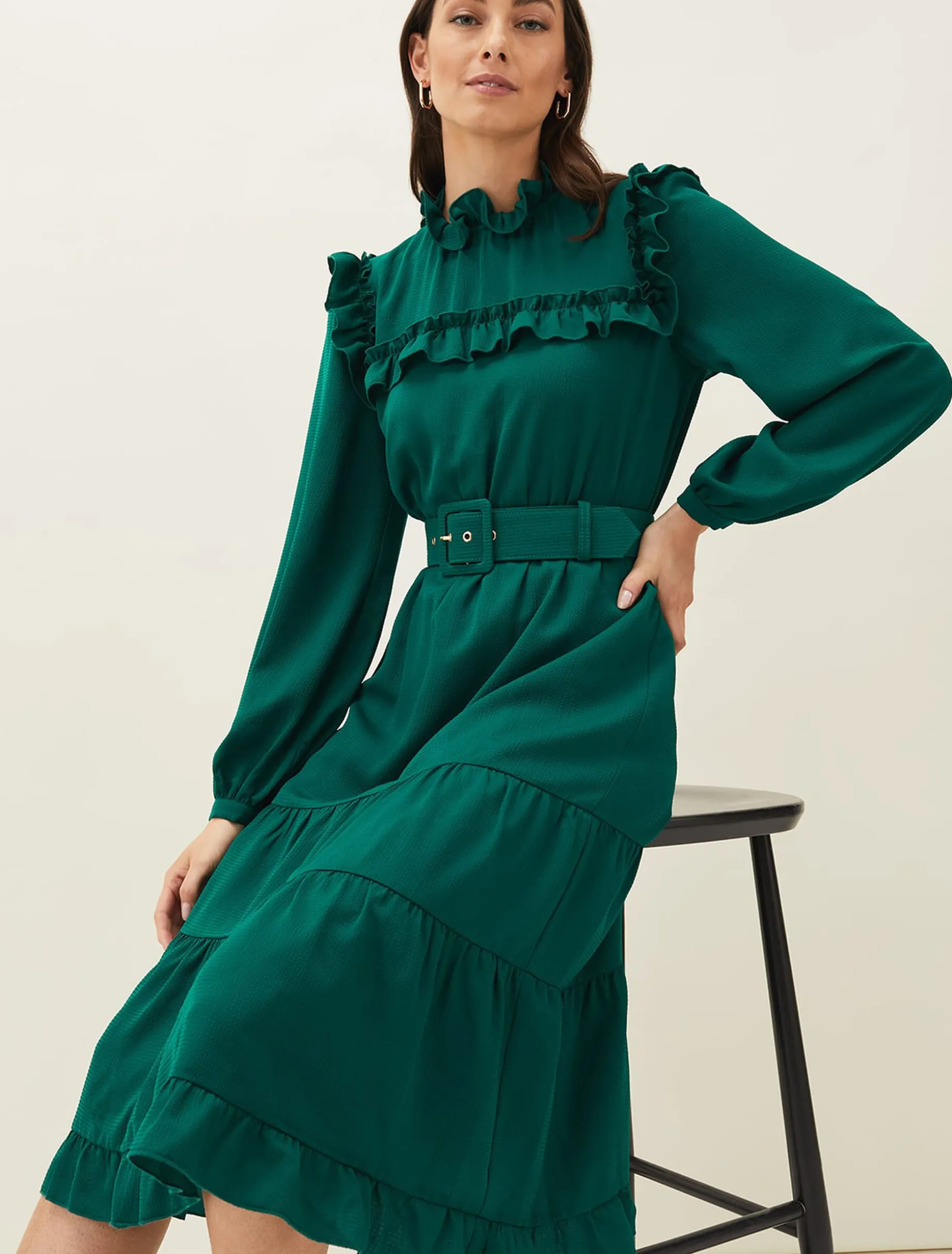 Olive Frill Tiered Dress