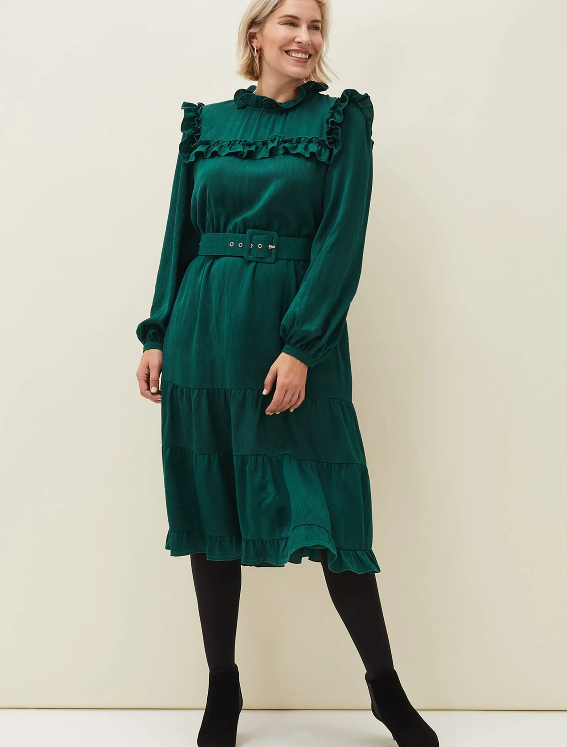 Olive Frill Tiered Dress