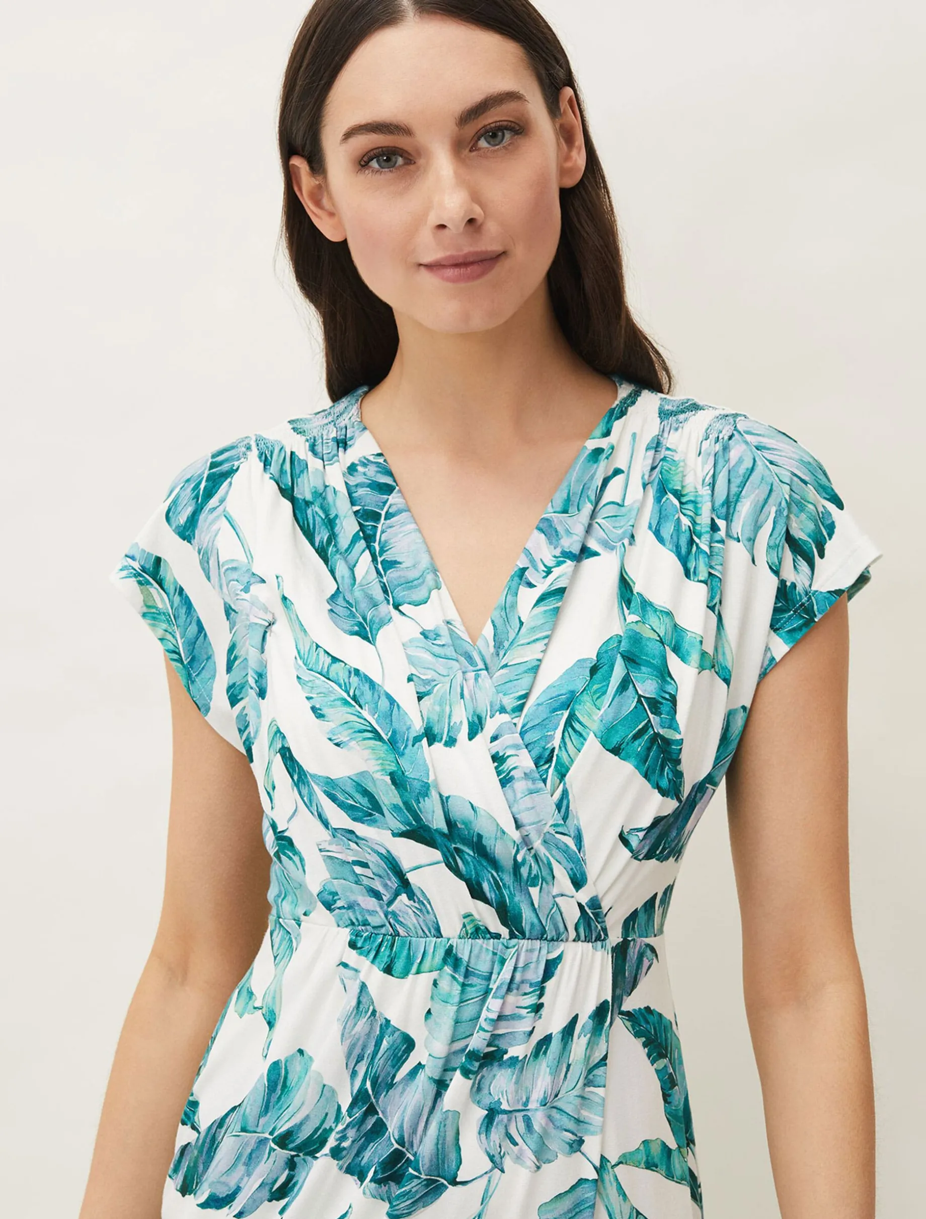 Palms Print Fitted Short Sleeved Jersey Dress