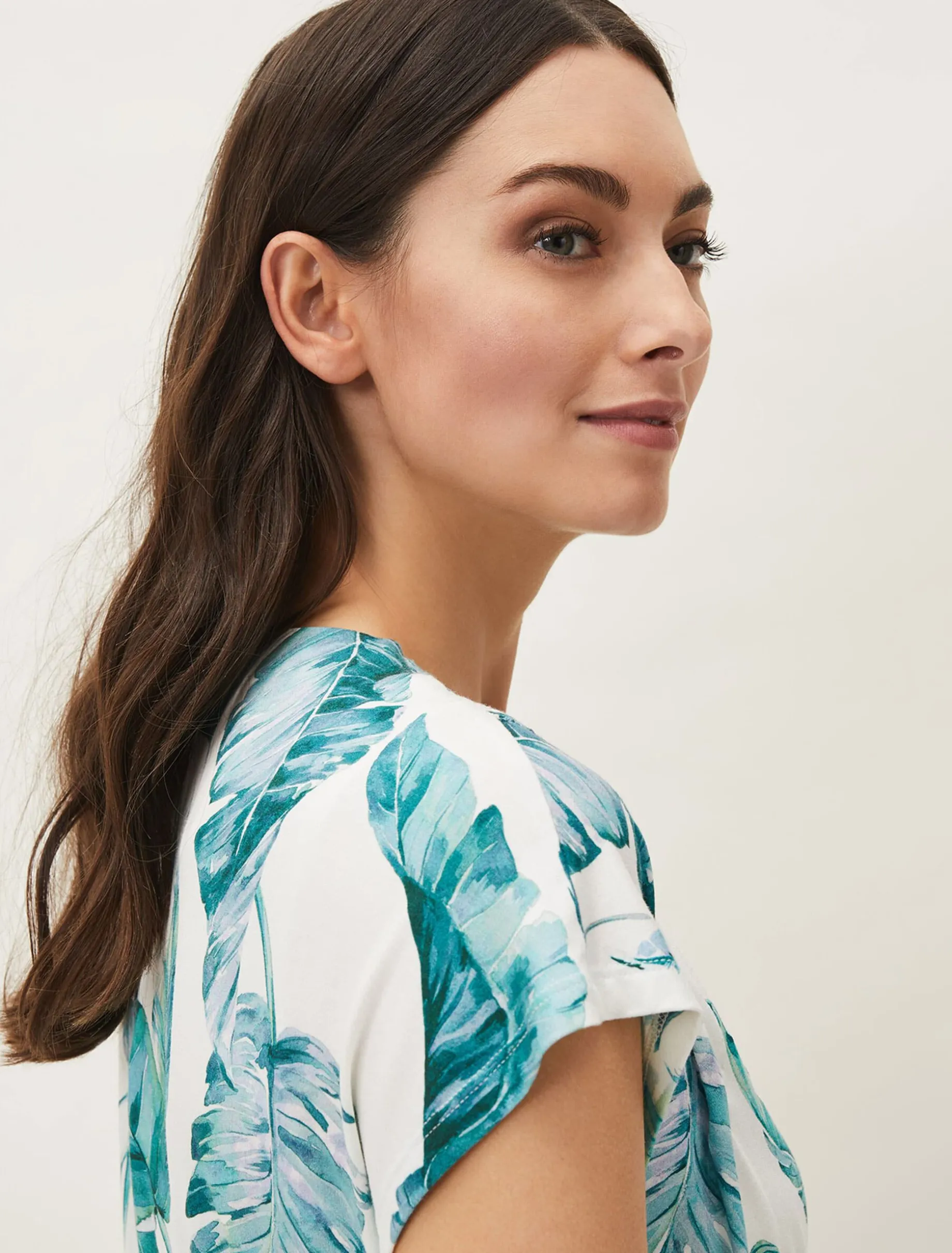 Palms Print Fitted Short Sleeved Jersey Dress
