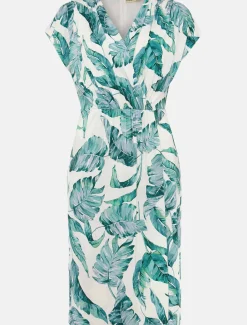 Palms Print Fitted Short Sleeved Jersey Dress