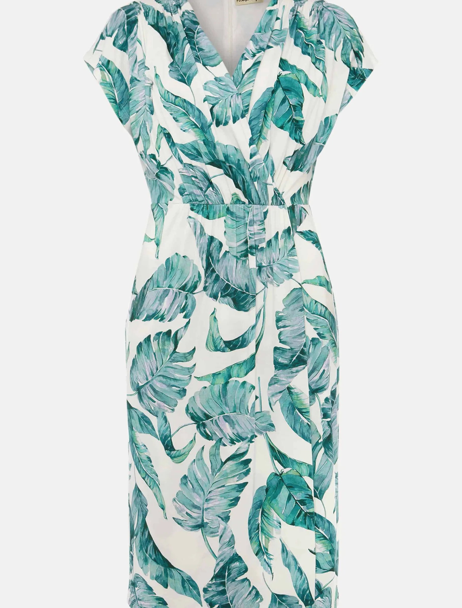 Palms Print Fitted Short Sleeved Jersey Dress