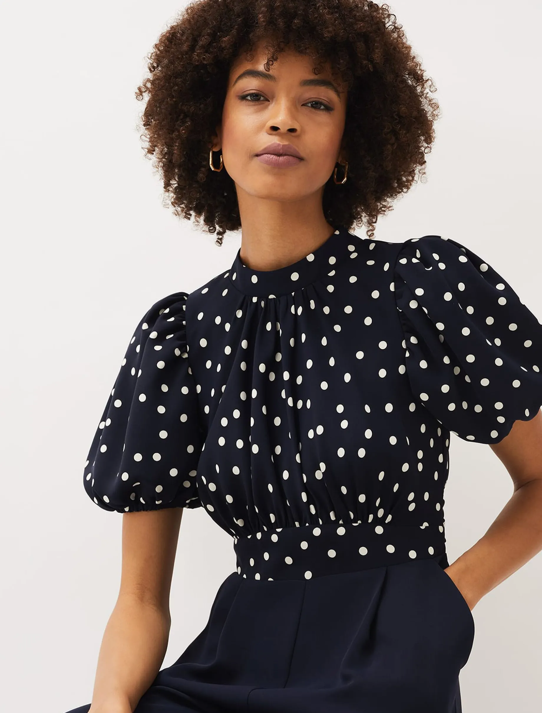 Paulina Puff Sleeve Spot Jumpsuit