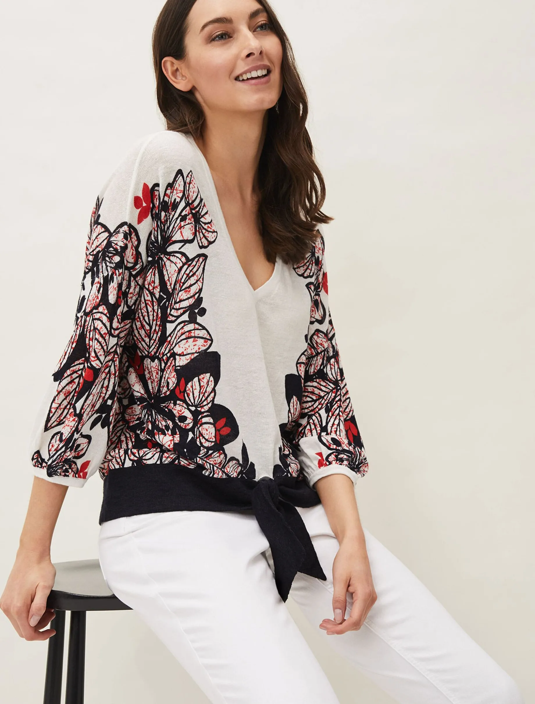 Pearla Tie Front Linen Blend Jumper