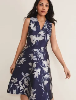 Petite Cassy Jaquard Floral Midi Dress