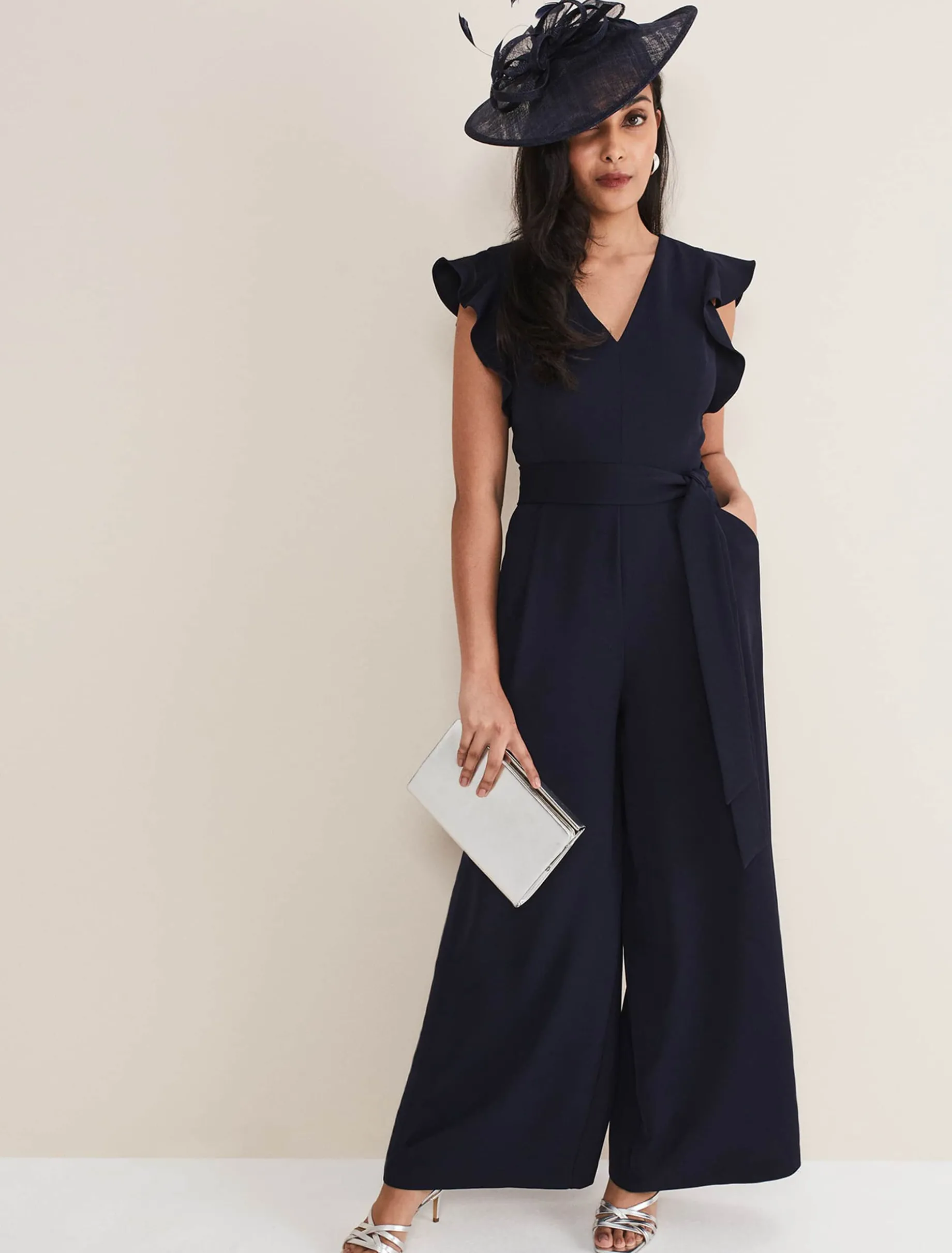 Petite Kallie V Neck Frill Jumpsuit