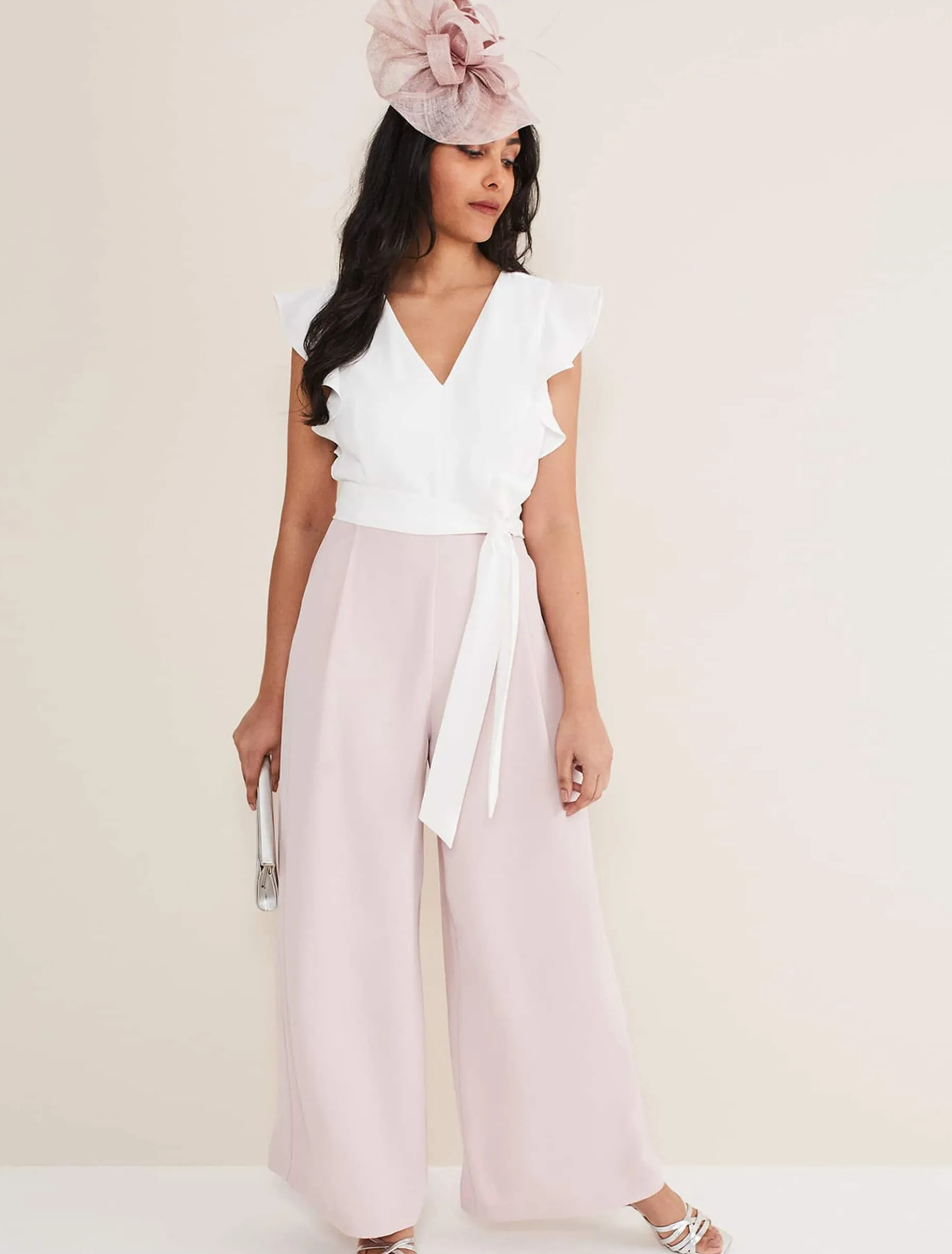 Petite Kallie V Neck Frill Jumpsuit