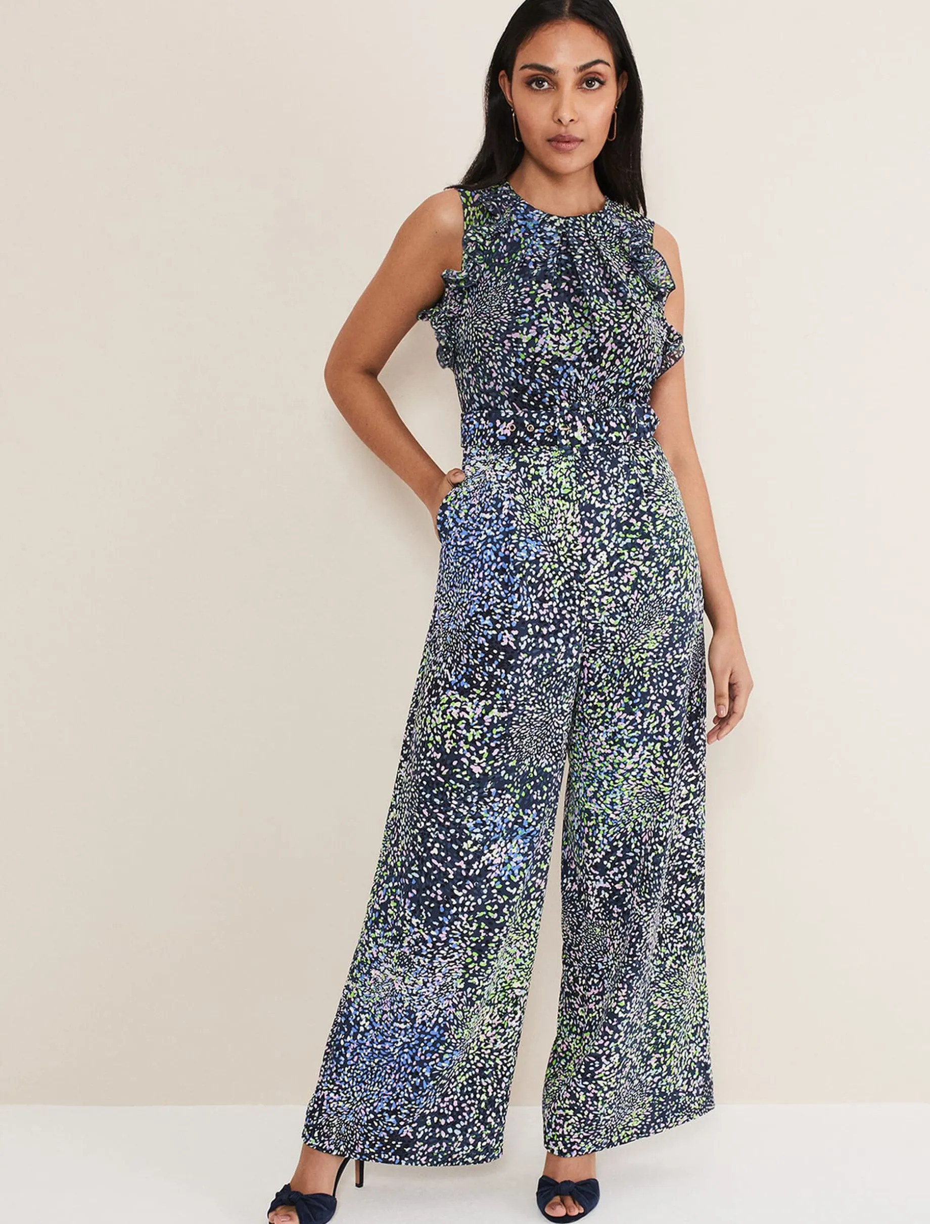 Petite Maggie Ruffle Printed Jumpsuit