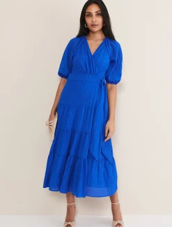 Petite Morven Blue Wrap Midi Dress