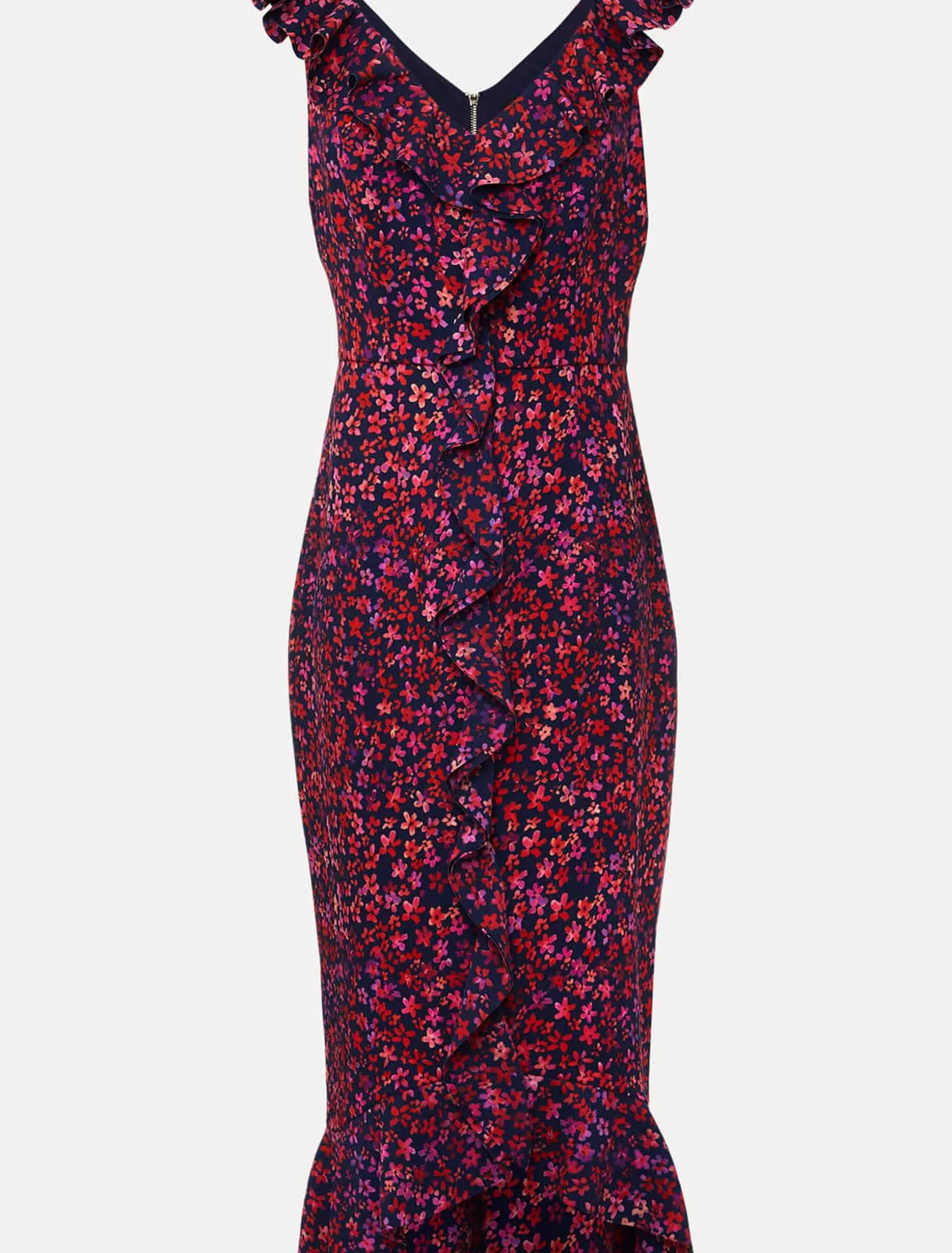 Petite Viola V-Neck Ditsy Frill Dress