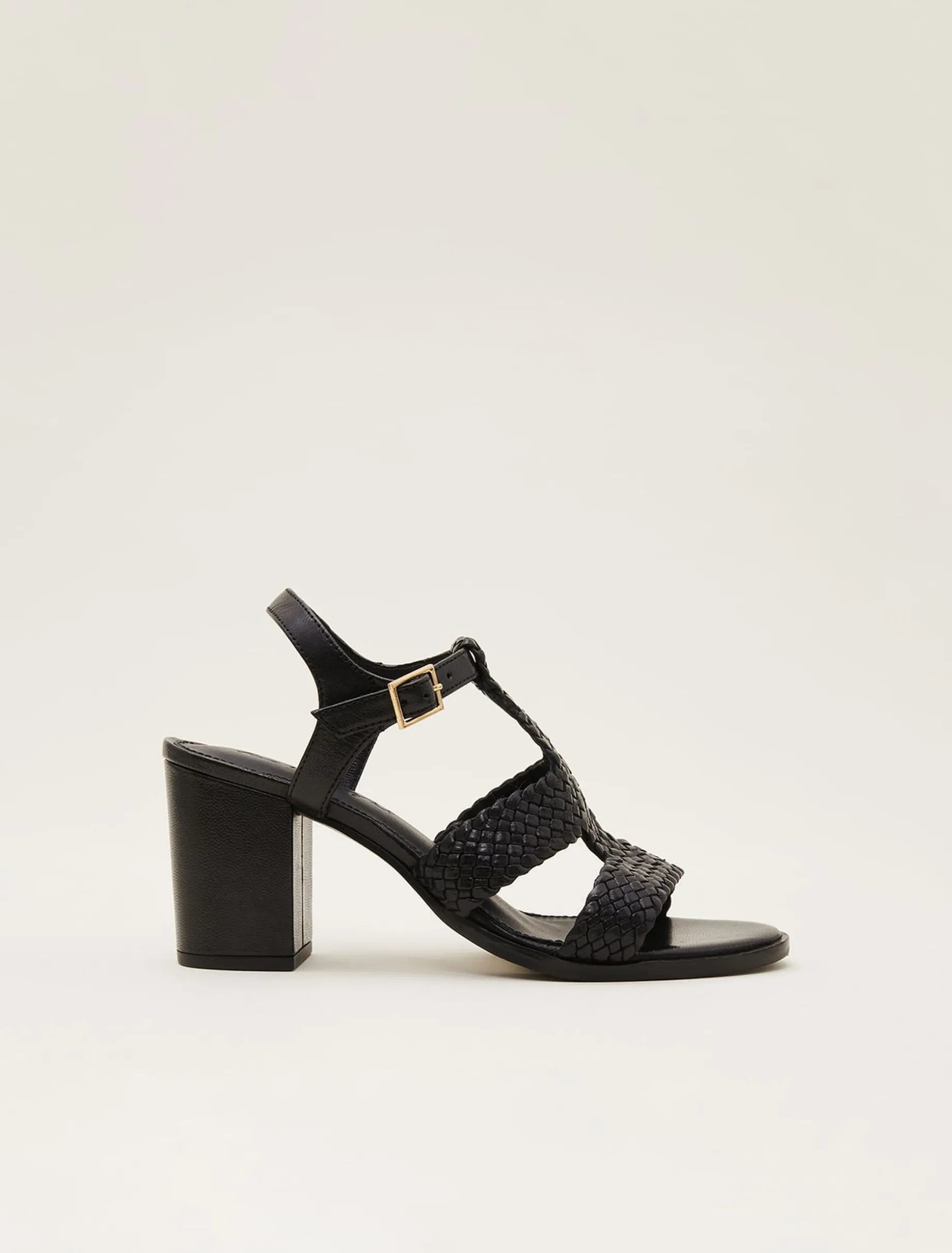 Plaited T Bar Heeled Sandal Shoe