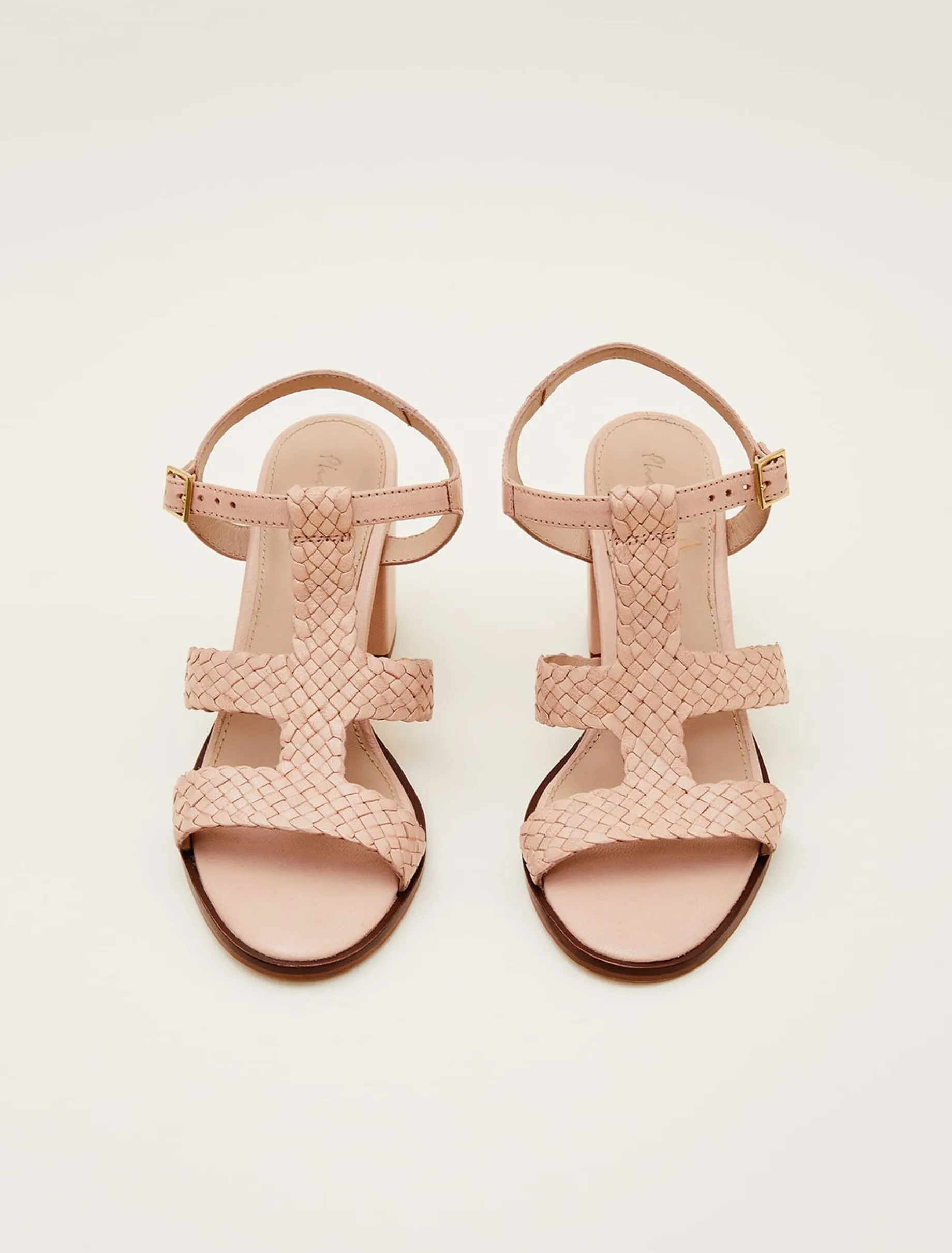 Plaited T Bar Heeled Sandal Shoe