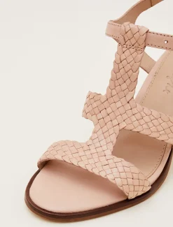 Plaited T Bar Heeled Sandal Shoe