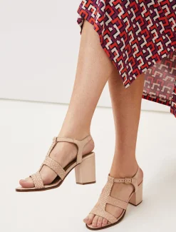 Plaited T Bar Heeled Sandal Shoe