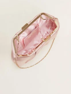 Pleat Frame Satin Clutch Bag