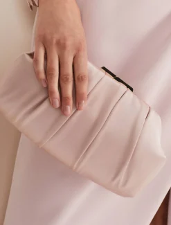 Pleat Frame Satin Clutch Bag