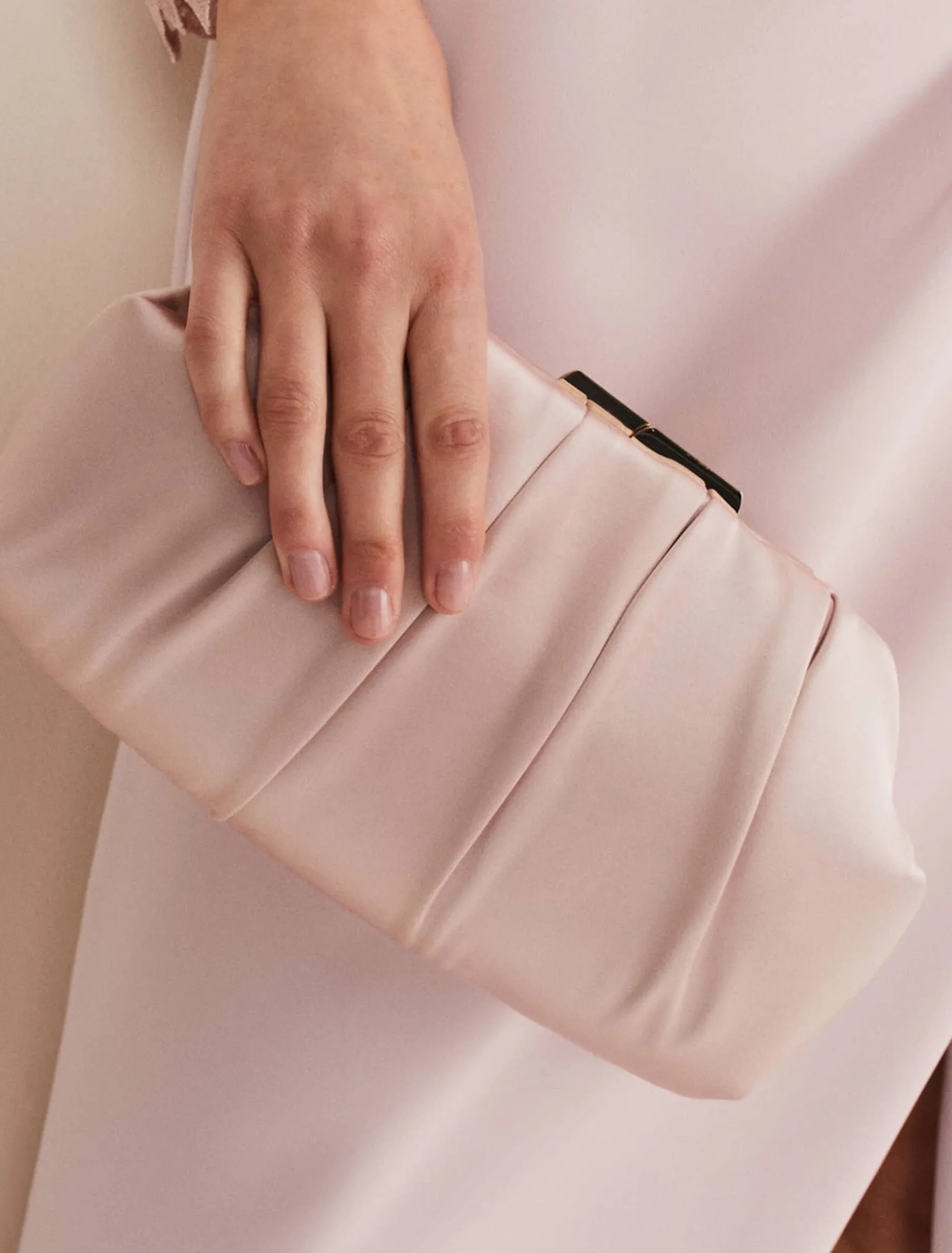 Pleat Frame Satin Clutch Bag