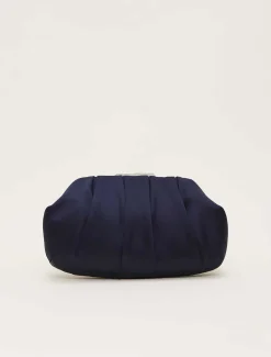 Pleat Frame Satin Clutch Bag