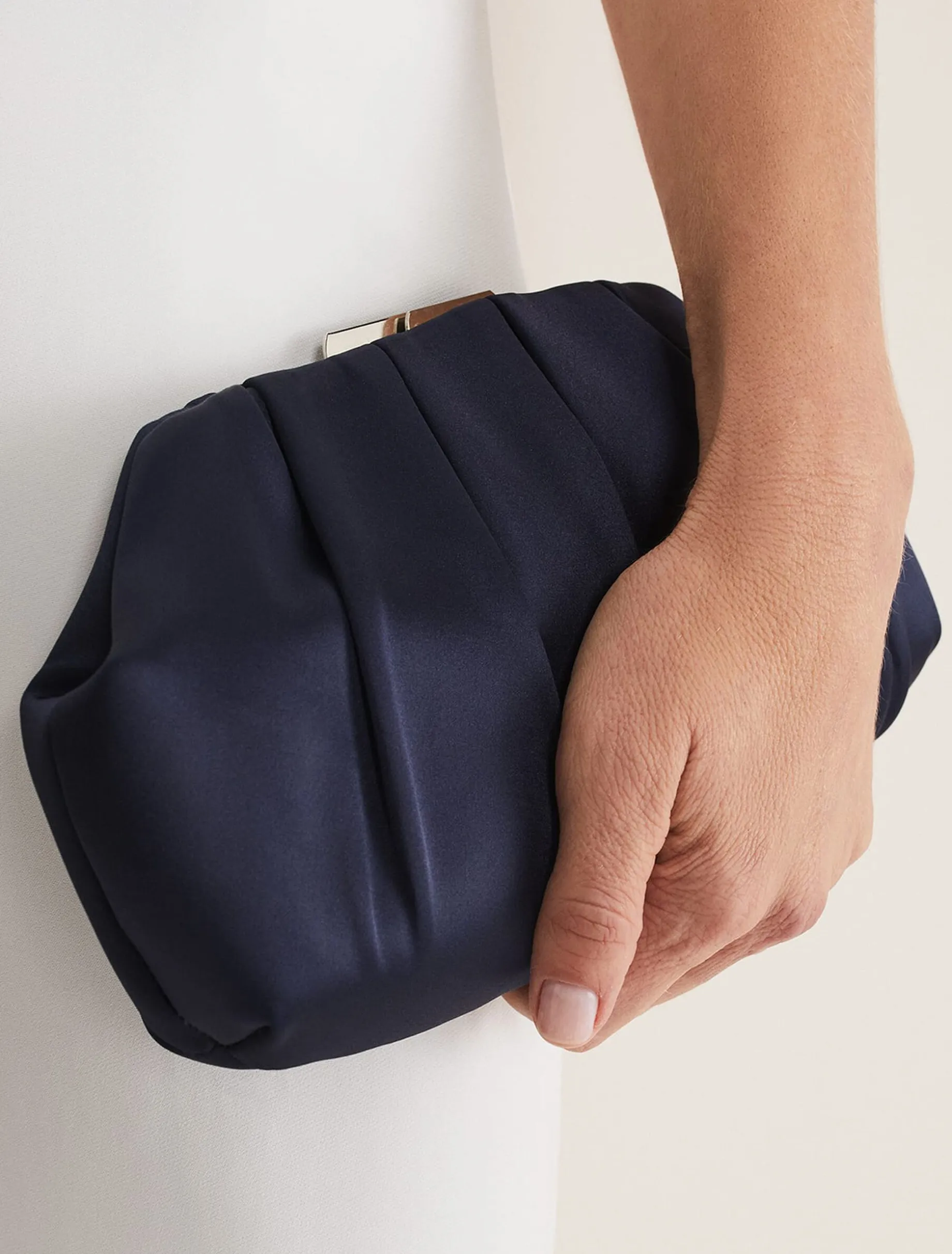 Pleat Frame Satin Clutch Bag