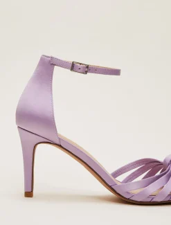 Purple Satin Open Toe Heels