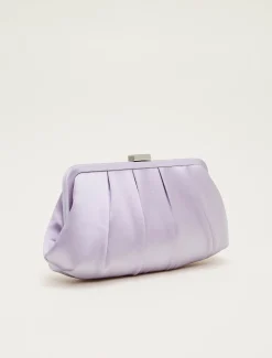 Purple Satin Pleated Clutch Bag