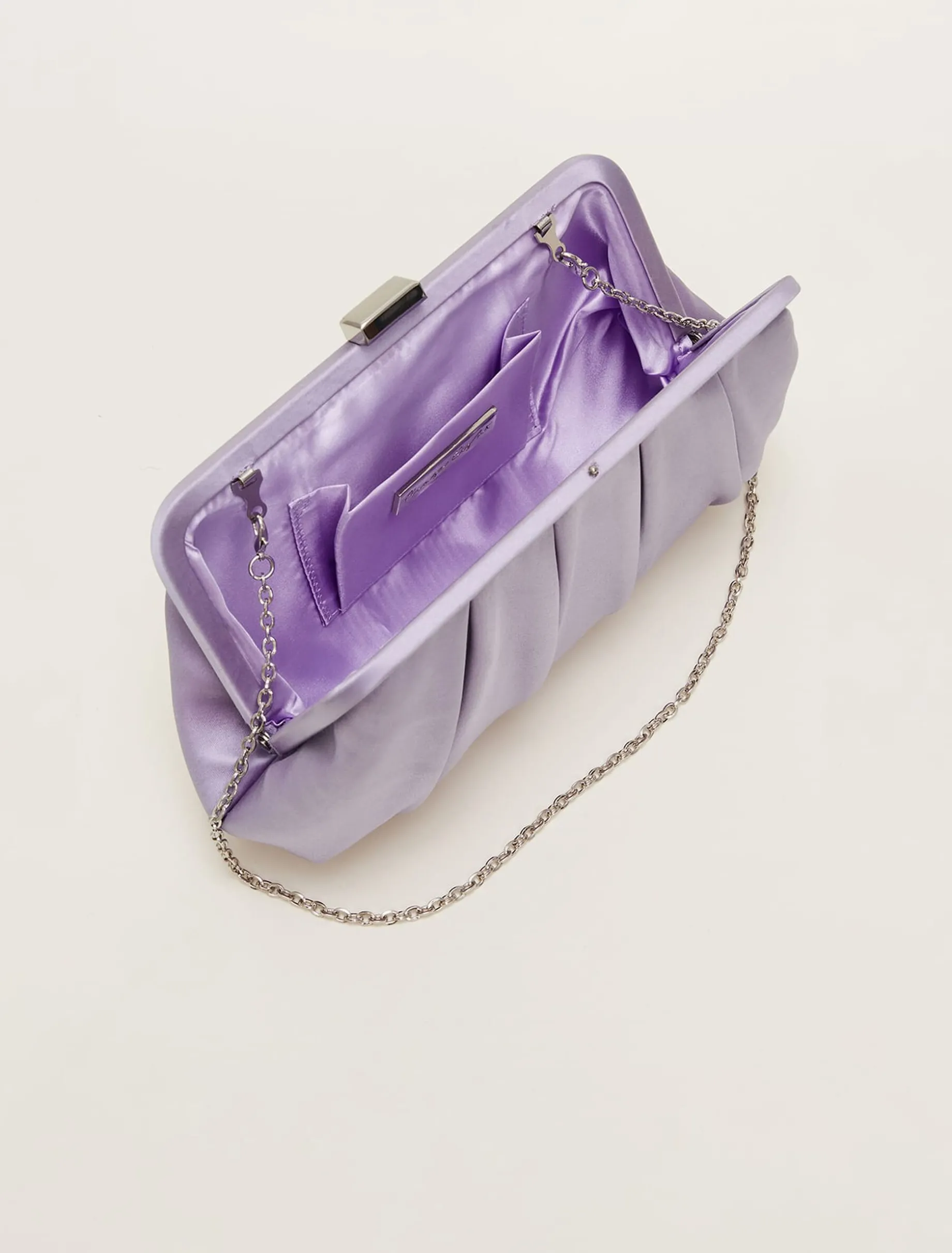 Purple Satin Pleated Clutch Bag
