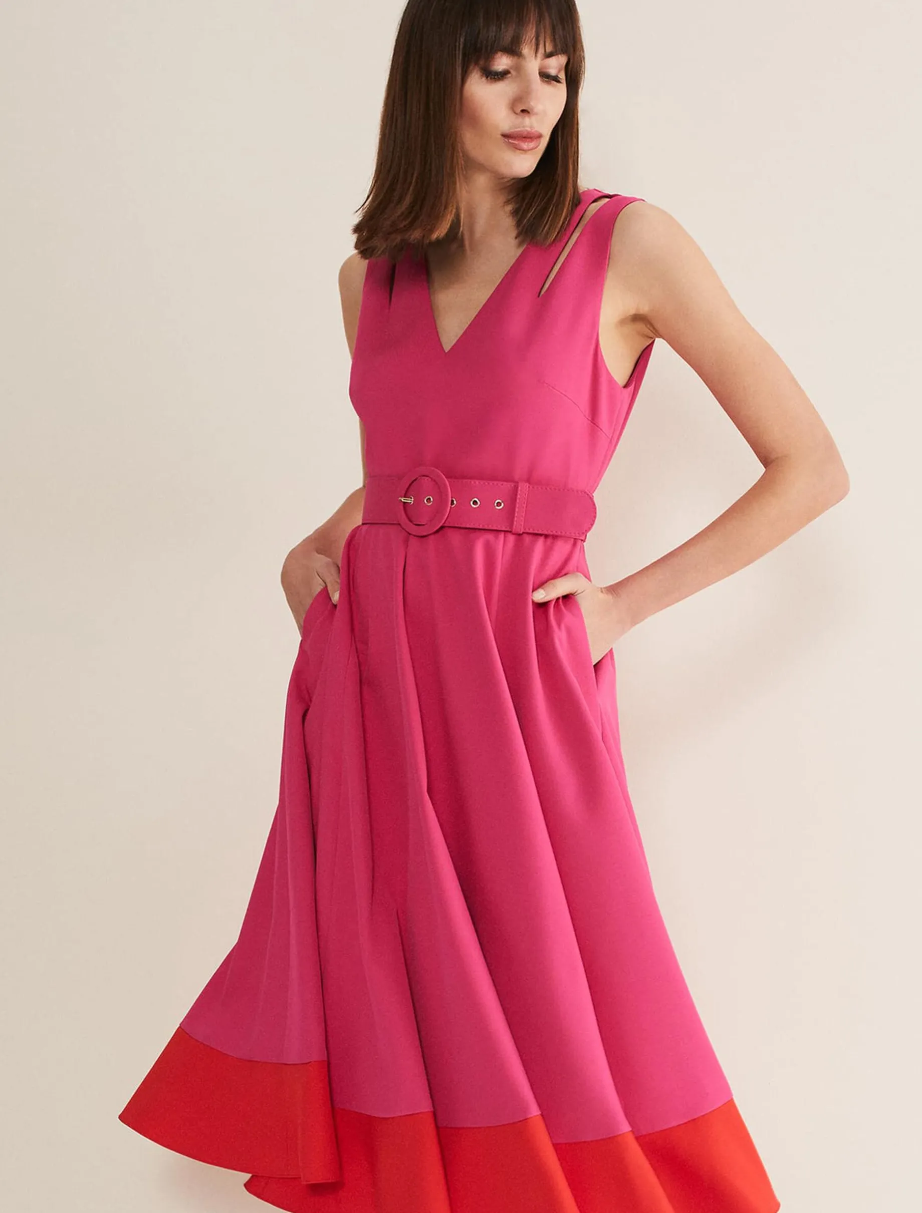 Raquel Belted Fit And Flare Dress