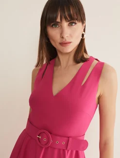 Raquel Belted Fit And Flare Dress