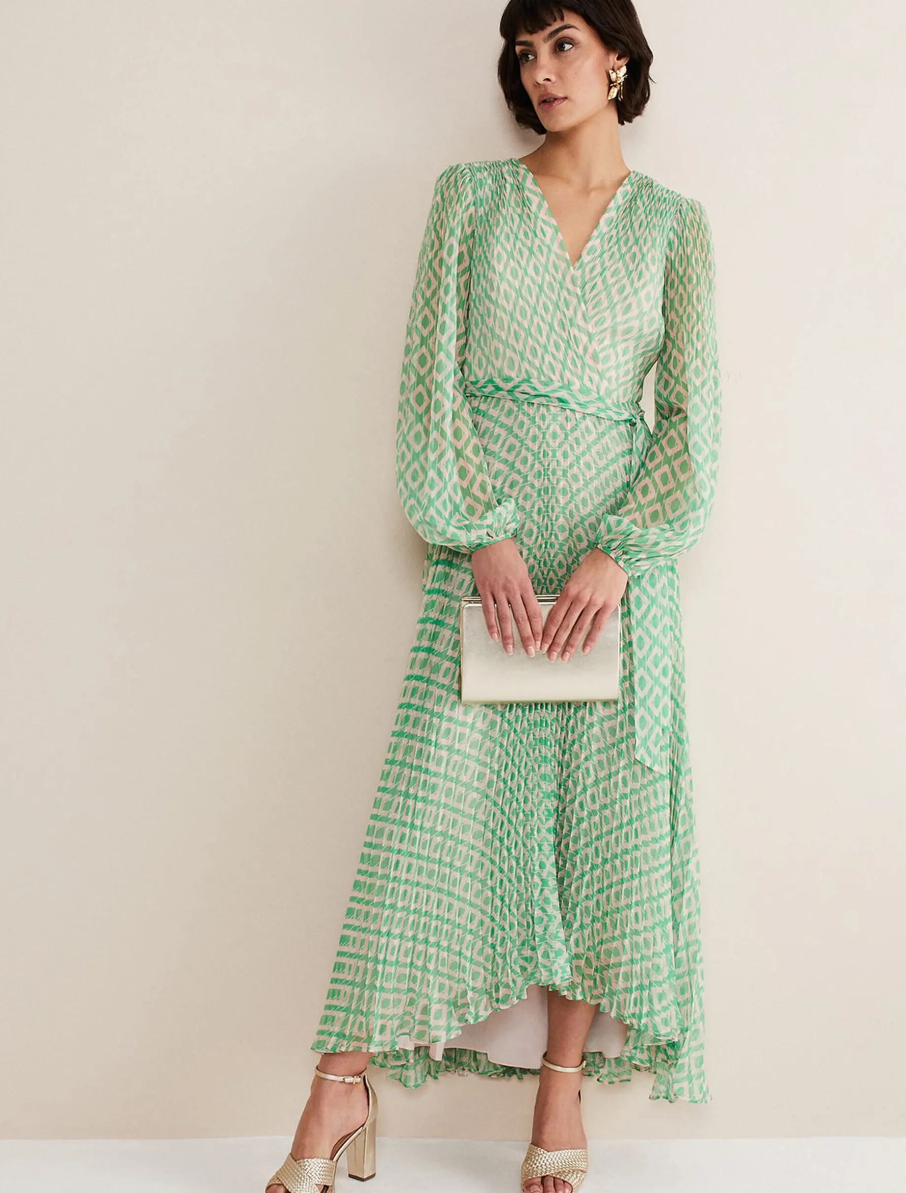 Roxanna Pleated Diamond Maxi Dress