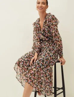 Sadie Floral Chiffon V-Neck Midi Dress