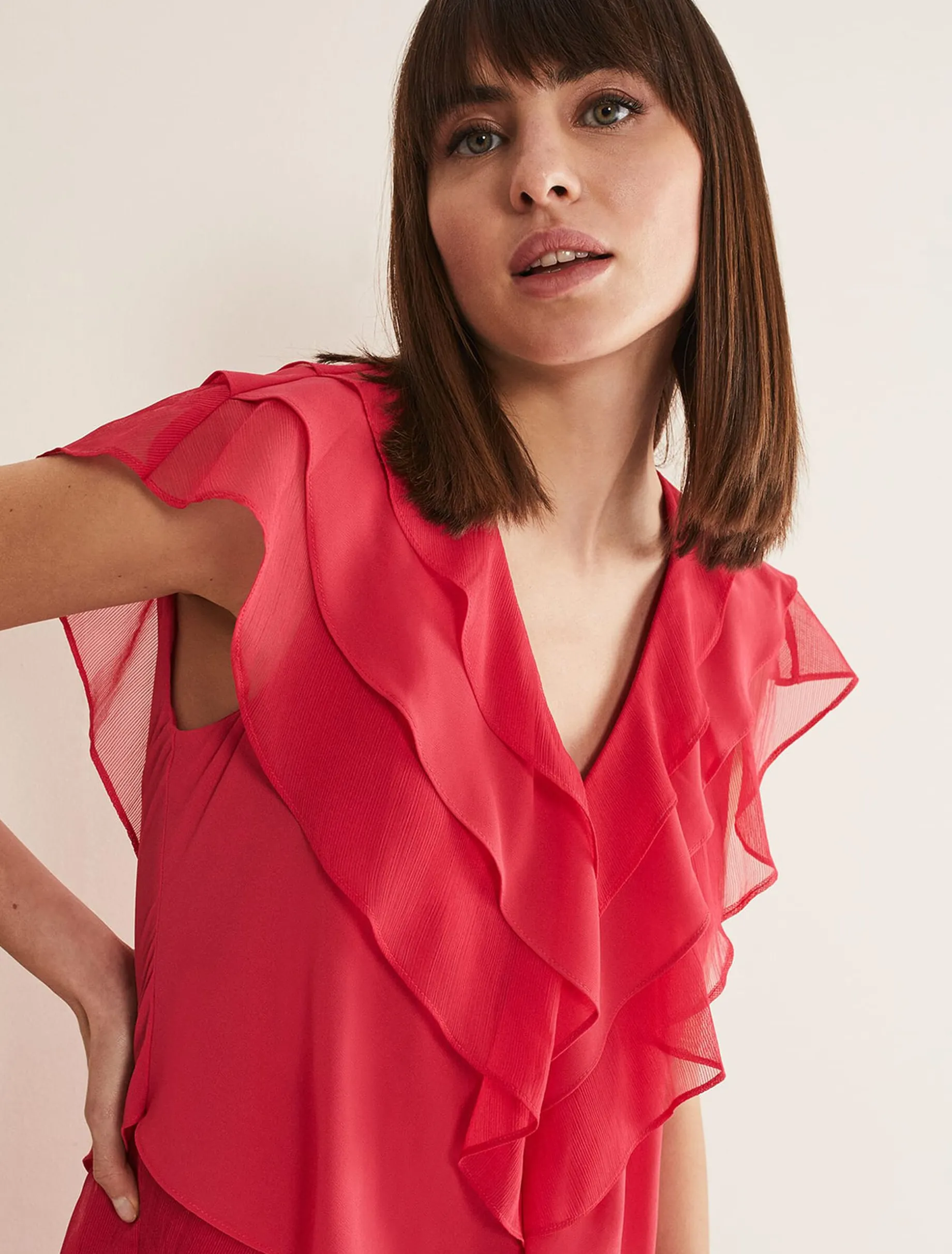 Sage Pleated Ruffle Mini Dress
