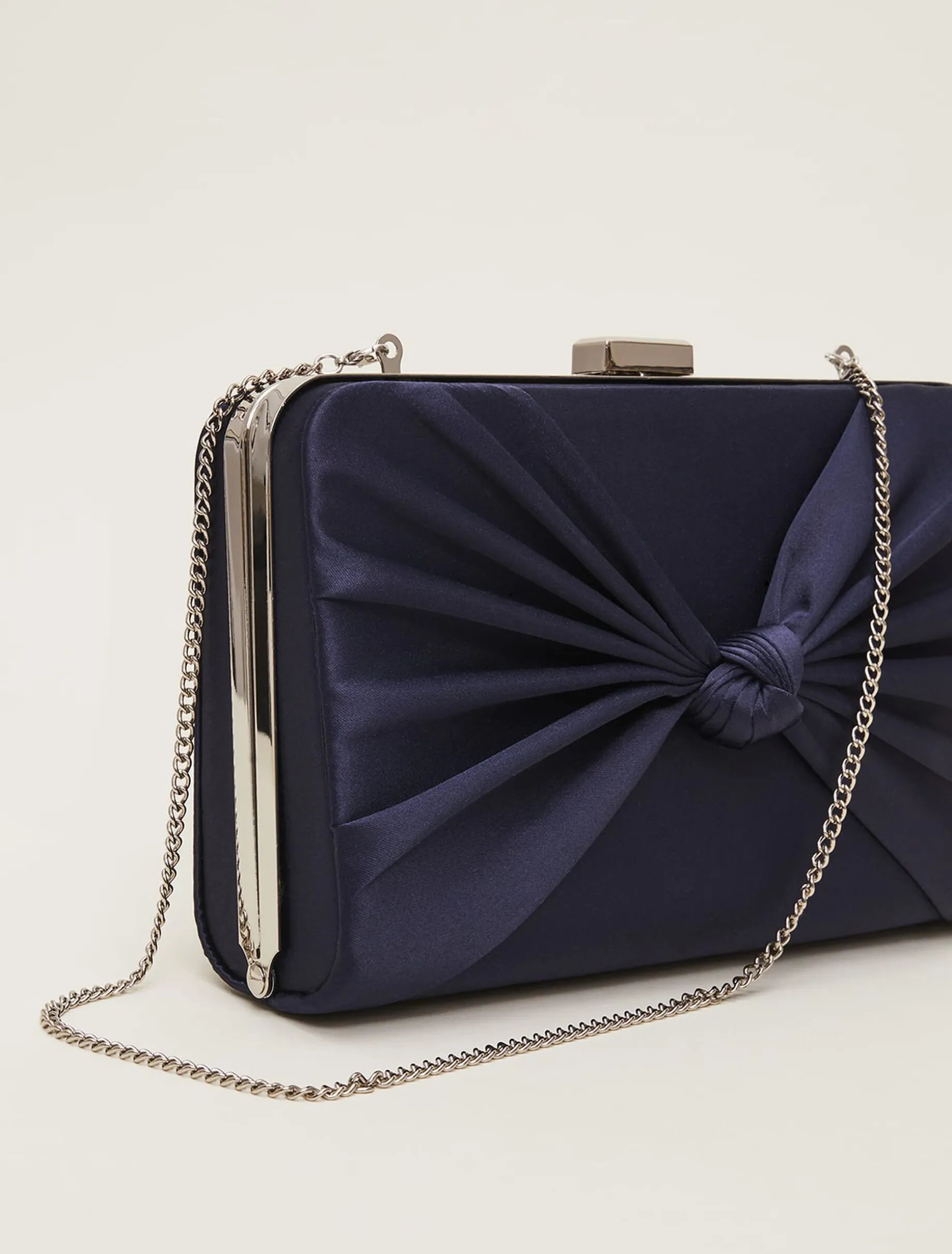 Satin Knot Front Box Clutch